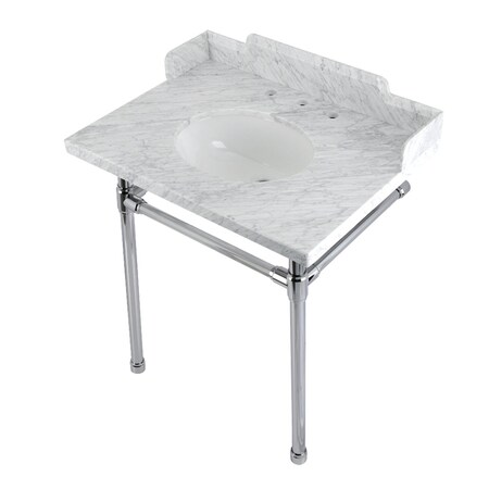 Kingston Brass 30 Carrara Marble Console Sink with Stainless Steel Legs, Marble WhitePolished Chrome LMS30M81ST